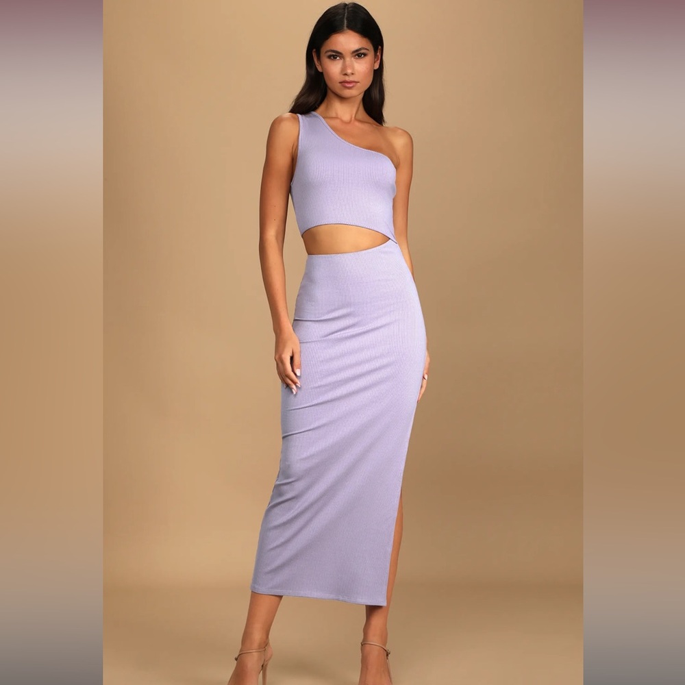 Spice Things Up Lavender Ribbed One-Shoulder Cutout Midi Dress